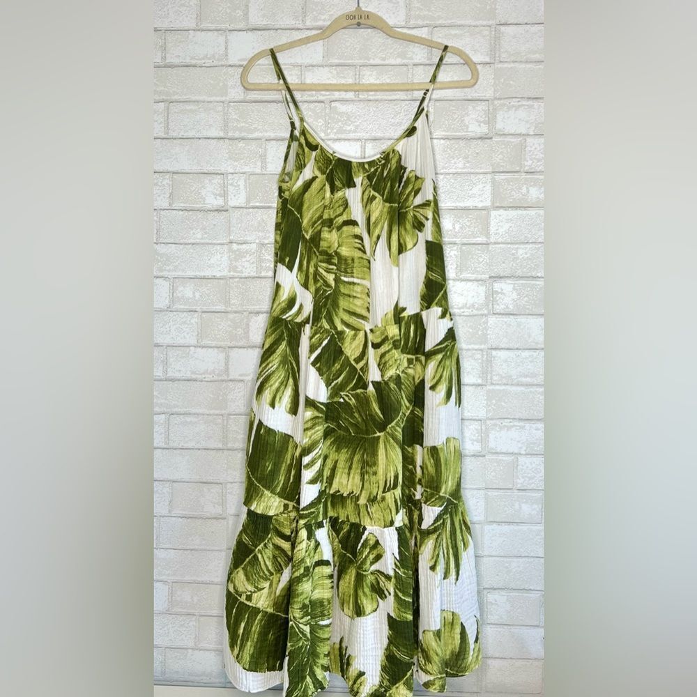 🍃 H&M 🍃 banana leave palm tree tropical cotton dress M